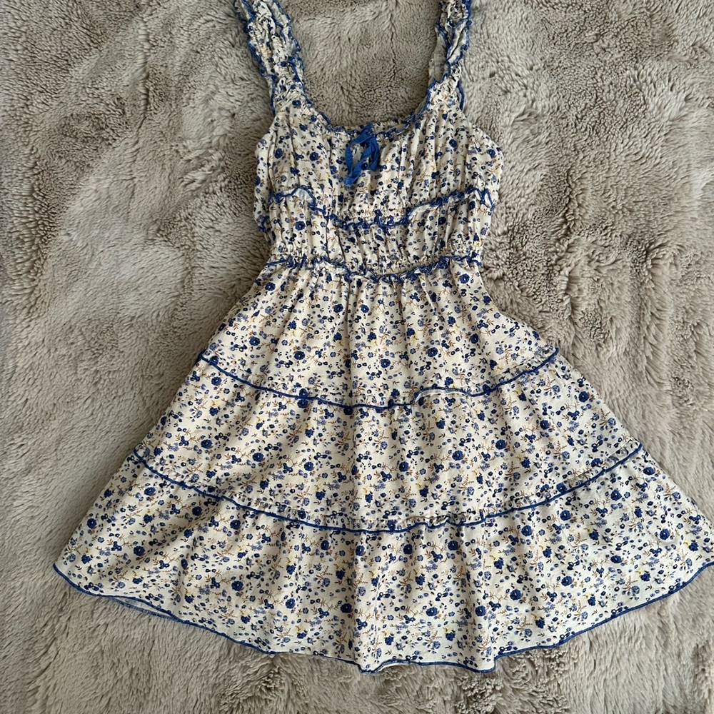 Japna Blue and Cream Floral Kids Dress